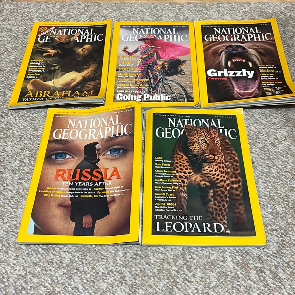 National Geographic Magazine 2001, 5 Months, July, Aug., Oct., Nov., & D…